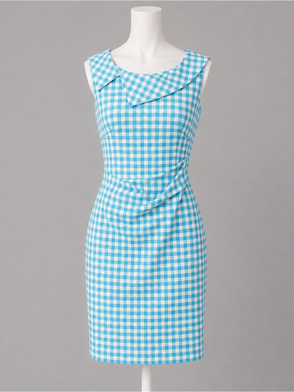 Sara Campbell Cotton Gingham Plaid Boatneck Dress Blue Sz 2 Retro Garden Preppy